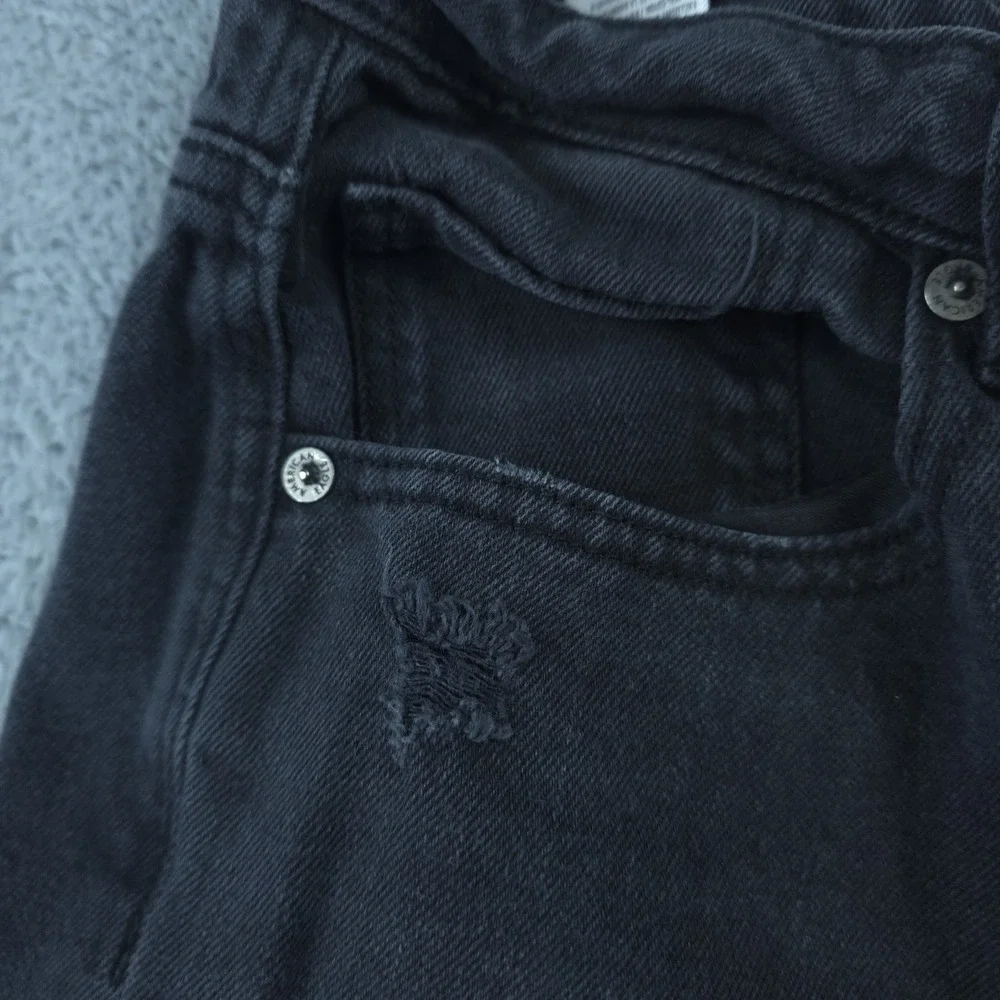 American Eagle Jeans Mens 32x26 Black Straight Distressed Stretch Denim